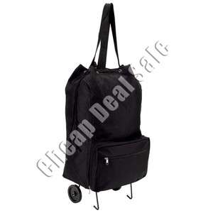 Shopping Bag Cart Reusable Black Collapsible Folding Wheels Rolling 