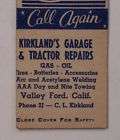 1940s Matchbook Kirklands Garage Tractor Valley Ford CA