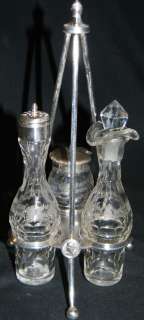 ANTIQUE 1870s NEO GREC SILVER PLATE GLASS CASTOR SET  