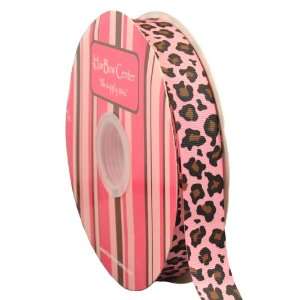  7/8 Pink w/ Leopard Animal Print Grosgrain Ribbon 50 yard 