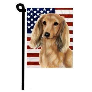  Dachshund Solid Cream Longhair USA Patriotic Garden Flag 