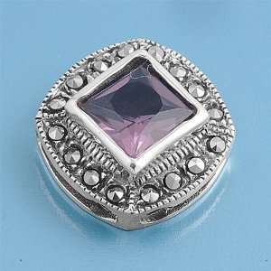  Sterling Silver and Marcasite Pendant With Square Amethyst 