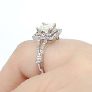 41 CTW Real Antique Halo Princess Cut Diamond Engagement Ring 14k 