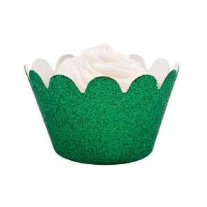  Reusable Glitter Mini Cupcake Wrappers   Emerald Green 