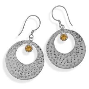  Hammered Citrine Earrings 925 Sterling Silver Jewelry