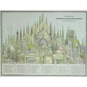   Antique Print of the Old Worlds Tallest Buildings