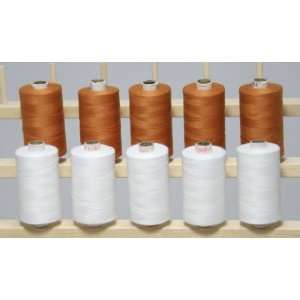  LARGE BROWN & WHITE Spools of 3 PLY Polyester Sewing Quilting Serger 