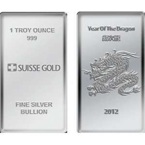 Suisse Gold 1 oz. 2012 Rare Year of the Dragon .999 Silver Bar ~ Fresh 
