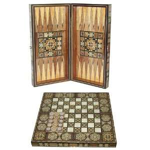   Mosaic Mother of pearl Inlaid Backgammon 19 board set Toys & Games