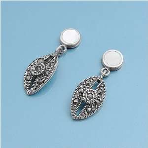  Earrings with Marcasite and Mother of Pearl   Sterling 