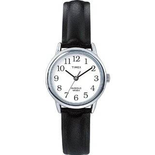 Timex Womens T20441 Black Leather Quartz Watch with White Dial