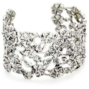 Lucky Brand Boho Baroque Silver Tone Openwork Floral Cuff Bracelet