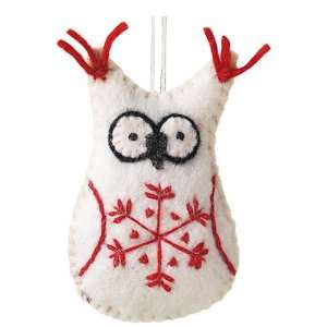  Wild Woolie White Snowflake Owl Hand Felted Ornament 