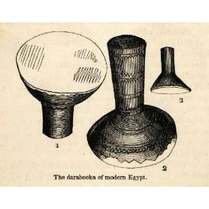   Woodcut Egyptian Darabukka Drum Musical Instrument   Original Woodcut