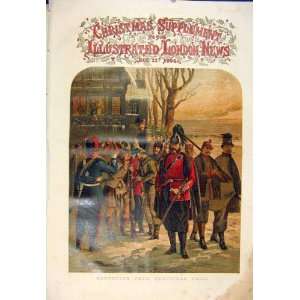   Christmas Drill Soldiers Troops Old Print 1860 Antique