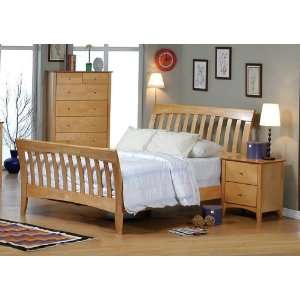   Queen size maple finish wood slat design bedroom set