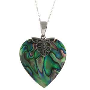  Sterling Silver Abalone Shell Heart Bali Design Necklace Jewelry