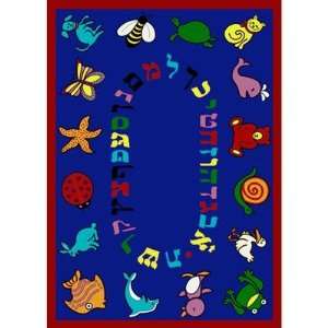 Joy Carpets Educational ABC Animals Hebrew Alphabet Blue Kids Rug