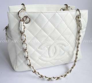 Auth Chanel WHITE CAVIAR TIMELESS quilted tote bag#2328  