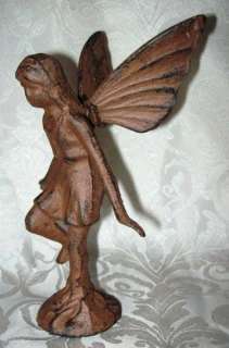 Garden Fairy Figurine Statue Brown Cast Iron Pixie Mystical  