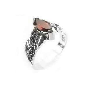 Sterling Silver Marcasite Marquise Garnet Ring Size 10(Sizes 5,6,7,8,9 
