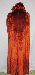 Gorgeous Victorian ca. 1890s Rust Silk Velveteen Long Cape w Hood S M 