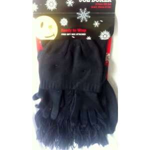  Set of Gloves Scarf and Hat Warm Winter Gift Black 