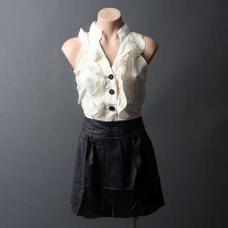 Black Beige Twofer Ruffle Ruffled Top 40S Skirt Dress M Size  