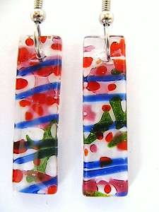 Earrings Large Dangle 1 1/4 Kiln Fused Stained Glass LJG&AAG #536 