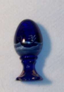 FENTON HANDPAINTED GLASS EGG ~ COBALT BLUE WITH SHIP & WHALE  