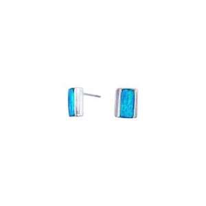 Blue Opal Rectangle Drop Post Earrings