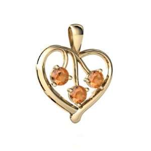  14K Yellow Gold Round Fire Opal Heart Pendant Jewelry