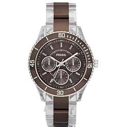 Fossil Womens Stella Two Tones Plastic Brown Dial Chrono Watch ES2801 