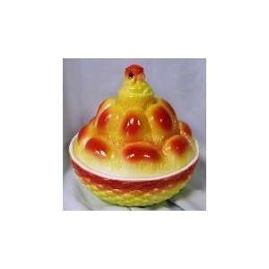 Sunglow Eggs Chicken on Egg Pile Solid 2 Piece Glass American Made 