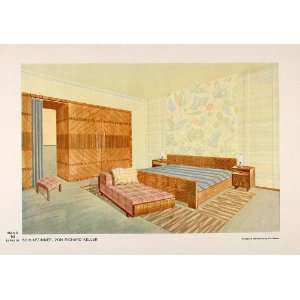  1933 Art Deco Bedroom Bed Divan Lamp Armoire Print NICE 
