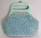 Vtg Magid Italy Aqua Beaded & Raffia Crocheted Handbag