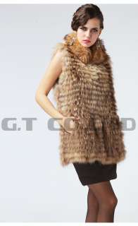   Real Raccoon Fur Vest waistcoat gilet sleeveless nature fur for women