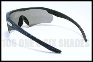 WRAP Around Sports Sunglasses Running Hiking BLACK and Blue (Rubber 