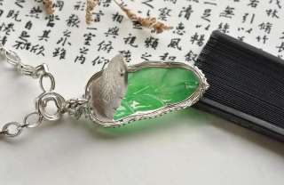 FINE Chinese Grade A Jadeite Jade Pendant,18kt. white Gold  
