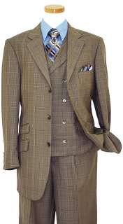   FUSION COLLECTION TAUPE W/ SKY BLUE / GREY PLAID VESTED SUIT 3610~44L