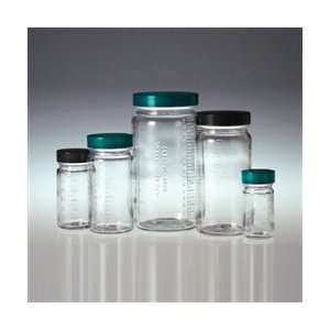 Glass Graduated Bottles, 1 oz (30mL), Green Teflon Lined Caps, cs/48 