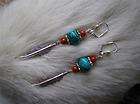 UNIQUE TURQUOISE & RED JASPER * SILVER FEATHER EARRINGS .925 LEVER 
