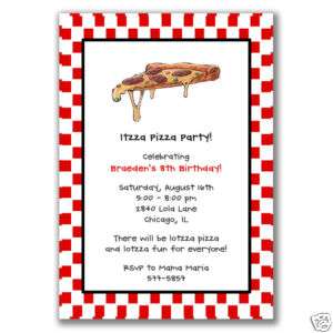 Pizza Party Invitations Birthday Boys or Girls Red  