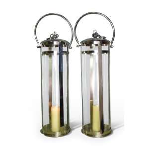  Pair Cardoso Tall Modern Silver Lanterns