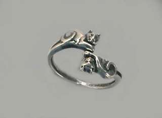 925 Sterling Silver Adjustable Cat Ring, New  
