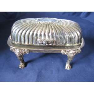  VINTAGE F.B.ROGERS SILVER PLATED BUTTER DISH W/ LION LEGS 