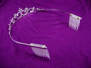 3cm High Wedding Prom Purple Crystal Bridal Flower Girl Tiara Headband 