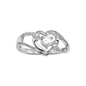  14K White Gold 0.01 ct. Diamond and 4 MM Pearl Heart Ring 