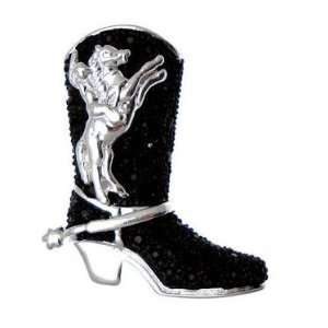 Acosta Brooches   Jet Black Crystal   Cowboy Boot Brooch   Gift Boxed