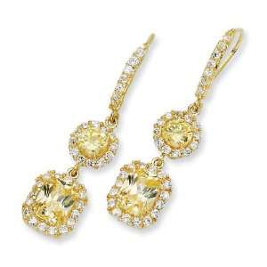  Gold plated Silver Canary White CZ French Wire Earrings 